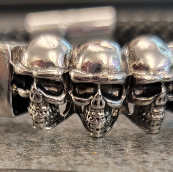 COPY - Men's Black Faux Leather Skull Bracelet - Picture 2 of 3